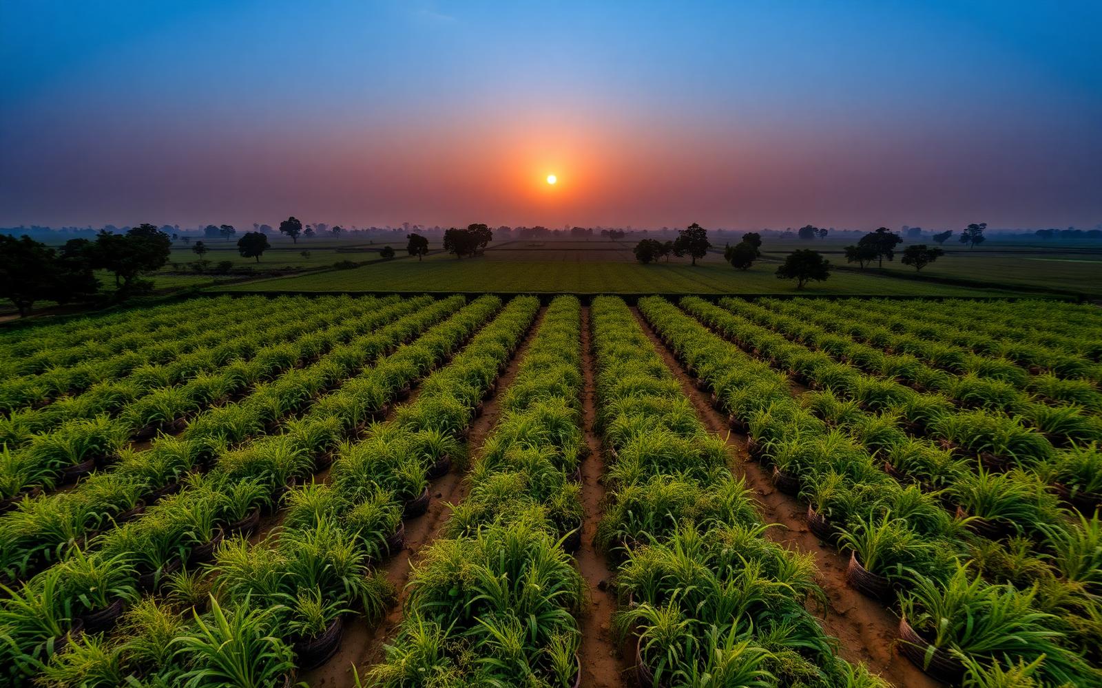 Nigerian farmland at golden hour